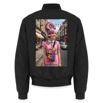 Psychedelisches Wirbelhaar-Ensemble - Unisex Bomberjacke - Schwarz - Hinten - AI Model Male 185 light (185cm)