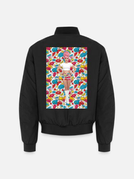 Pop-Art-Bombshell in Neon Bloom - Unisex Bomberjacke - Schwarz