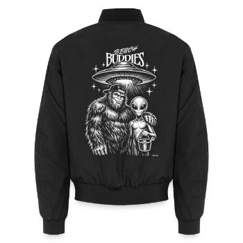 Strandkumpel Bigfoot-Alien-T-Shirt. - Unisex Bomberjacke - Schwarz - Hinten - AI Model Male 185 light (185cm)