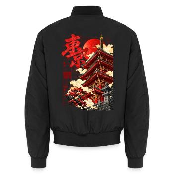 Tokyo Tempel Pagode Japan Streetwear - Unisex Bomberjacke - Schwarz - Hinten - AI Model Male 185 light (185cm)