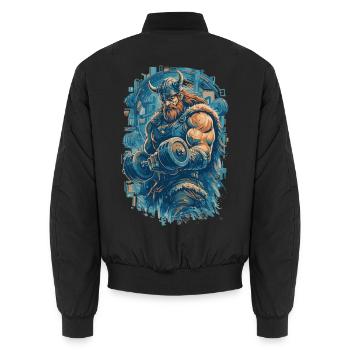 Wikinger Bizeps Curls – Walhalla Krafttraining - Unisex Bomberjacke - Schwarz - Hinten - AI Model Male 185 light (185cm)