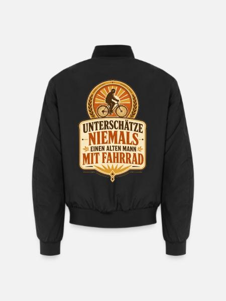 Alter Mann mit Fahrrad Retro-Badge - Unisex Bomberjacke - Schwarz