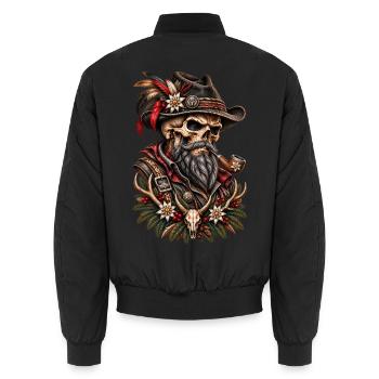 Alpine Outlaw – Wilder Skull mit Pfeife - Unisex Bomberjacke - Schwarz - Hinten - AI Model Male 185 light (185cm)