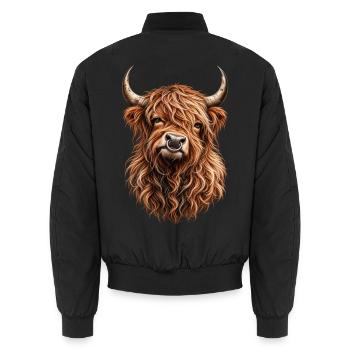 Highland Attitude – Wild & Unbeeindruckt - Unisex Bomberjacke - Schwarz - Hinten - AI Model Male 185 light (185cm)
