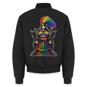 Regenbogenzug im Rock Stil - Unisex Bomberjacke - Schwarz - Hinten - AI Model Male 185 light (185cm)