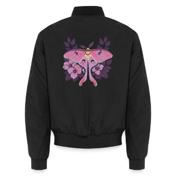 Pink Moon Moth im Blumenrahmen - Unisex Bomberjacke - Schwarz - Hinten - AI Model Male 185 light (185cm)