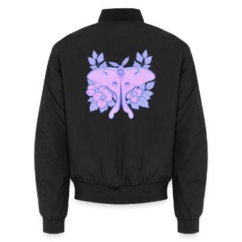 Pastell-Mond-Motte und Hibiskus-Floral - Unisex Bomberjacke - Schwarz - Hinten - AI Model Male 185 light (185cm)
