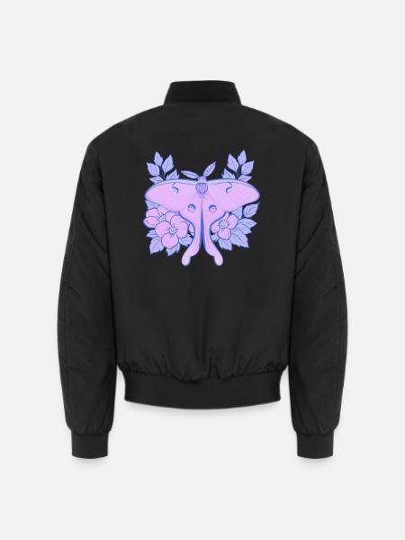 Pastell-Mond-Motte und Hibiskus-Floral - Unisex Bomberjacke - Schwarz