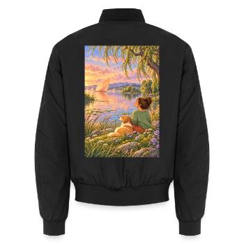 Frau und Hund am Traumsee - Unisex Bomberjacke - Schwarz - Hinten - AI Model Male 185 light (185cm)