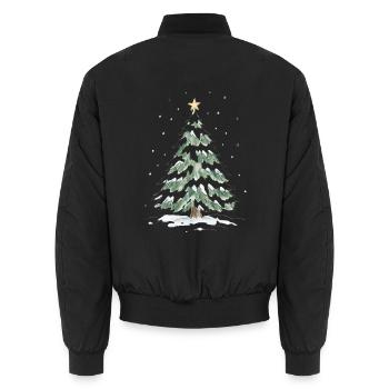 Schneebedeckter Weihnachtsbaum mit goldenem Stern - Unisex Bomberjacke - Schwarz - Hinten - AI Model Male 185 light (185cm)