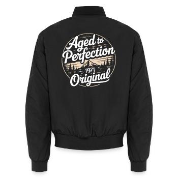 Vintage 1971 Born Retro Original 1971 - Unisex Bomber Jacket - black - Back - AI Model Male 185 light (185cm)
