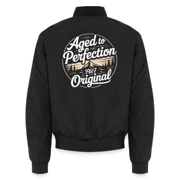 Vintage 1987 Born Retro Original 1987 - Unisex Bomber Jacket - black - Back - AI Model Male 185 light (185cm)