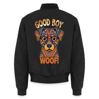 Buntes Retro-Hunde-Abschieds-Wuff-Design. - Unisex Bomberjacke - Schwarz - Hinten - AI Model Male 185 light (185cm)