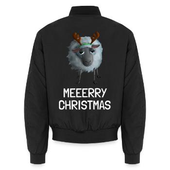 Meeerry Christmas Schaf - Mit Rentiergeweih - Unisex Bomberjacke - Schwarz - Hinten - AI Model Male 185 light (185cm)