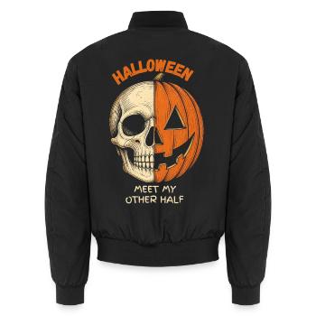 Halloween Skull Pumpkin Lernt meine andere Hälfte kennen - Unisex Bomberjacke - Schwarz - Hinten - AI Model Male 185 light (185cm)