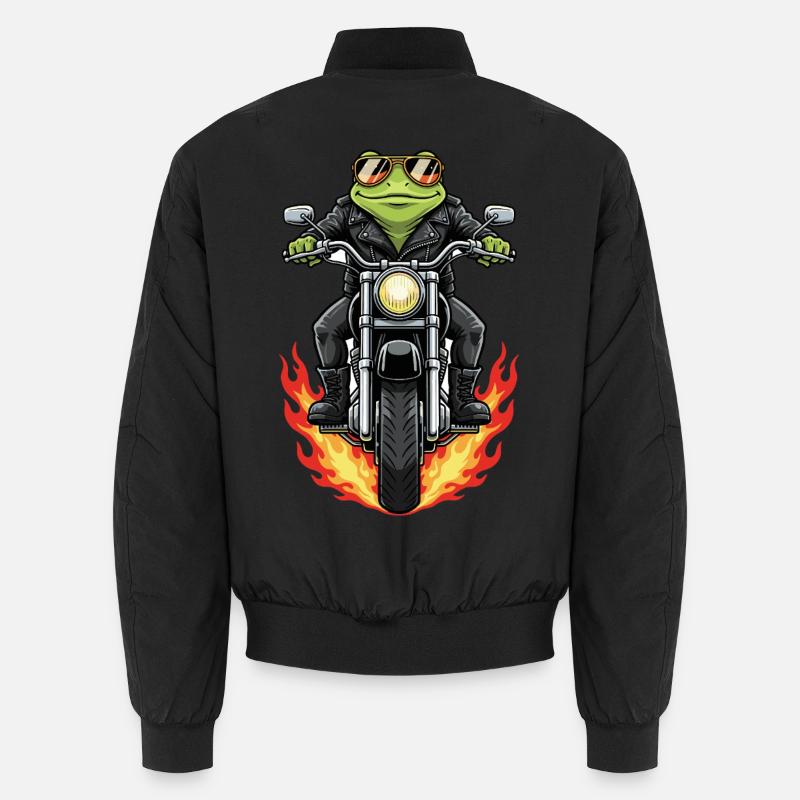 Cool Biker Frog Motorradflammen Unisex Bomberjacke