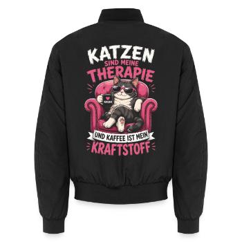 Katzen Sind Meine Therapie Kaffee Mein Antrieb - Unisex Bomberjacke - Schwarz - Hinten - AI Model Male 185 light (185cm)