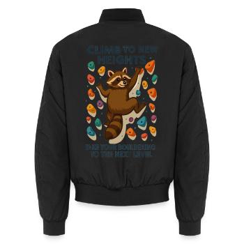 Bouldern Waschbär Motivation: Climb New Heights - Unisex Bomberjacke - Schwarz - Hinten - AI Model Male 185 light (185cm)