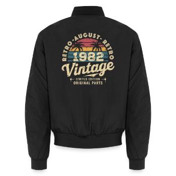 Vintage August 1982 Birthday August 1982 Mountain - Unisex Bomber Jacket - black - Back - AI Model Male 185 light (185cm)
