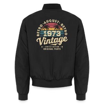 Vintage August 1973 Birthday August 1973 Mountain - Unisex Bomber Jacket - black - Back - AI Model Male 185 light (185cm)