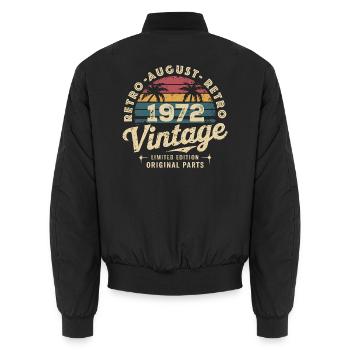 Vintage August 1972 Birthday August 1972 Mountain - Unisex Bomber Jacket - black - Back - AI Model Male 185 light (185cm)