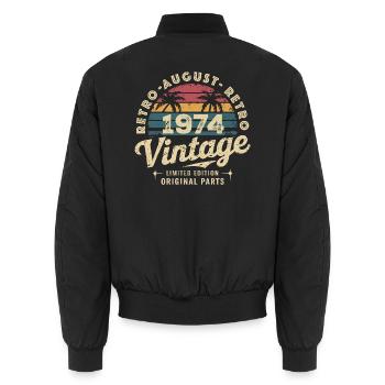 Vintage August 1974 Birthday August 1974 Mountain - Unisex Bomber Jacket - black - Back - AI Model Male 185 light (185cm)