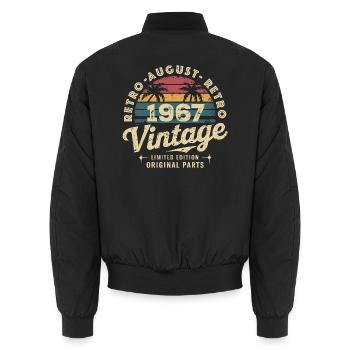 Vintage August 1967 Birthday August 1967 Mountain - Unisex Bomber Jacket - black - Back - AI Model Male 185 light (185cm)