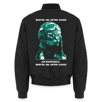 Katze miau auf schwarz - Unisex Bomberjacke - Schwarz - Hinten - AI Model Male 185 light (185cm)