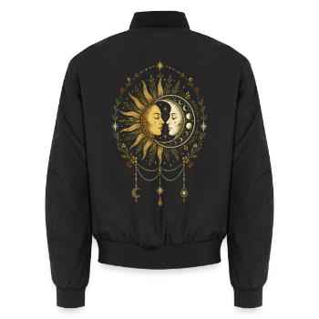 Boho Sonne und Mond himmlisches Astrologie Symbol - Unisex Bomberjacke - Schwarz - Hinten - AI Model Male 185 light (185cm)