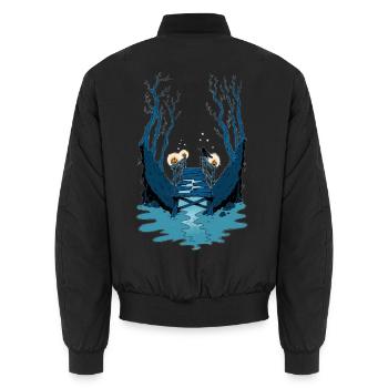 Gruselbrücke im Wald - Unisex Bomberjacke - Schwarz - Hinten - AI Model Male 185 light (185cm)