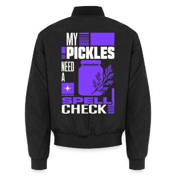 Gurkenglas braucht Rechtschreibprüfung - Unisex Bomberjacke - Schwarz - Hinten - AI Model Male 185 light (185cm)