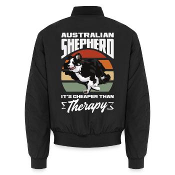 Australian Shepherd - Mein treuer Aussie - Unisex Bomberjacke - Schwarz - Hinten - AI Model Male 185 light (185cm)