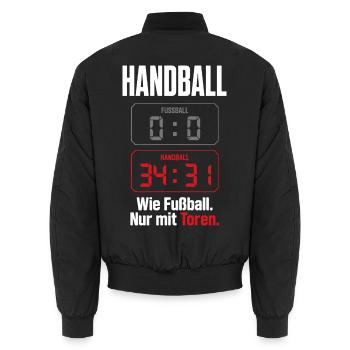 Anzeigetafel 0:0 vs 34:31 – Handballer Shirt - Unisex Bomberjacke - Schwarz - Hinten - AI Model Male 185 light (185cm)