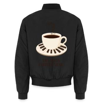 Kaffee, Musik und Klavier - Unisex Bomberjacke - Schwarz - Hinten - AI Model Male 185 light (185cm)
