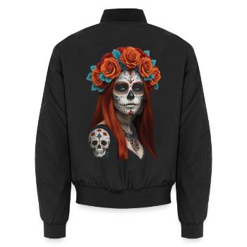Blumen Zucker Schädel Porträt - Unisex Bomberjacke - Schwarz - Hinten - AI Model Male 185 light (185cm)