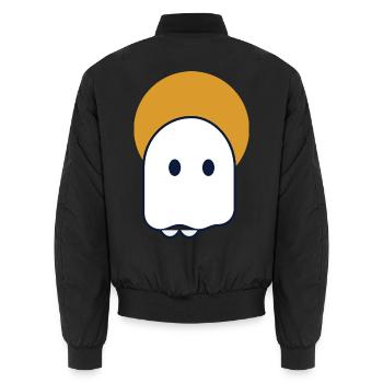 Moon Ghost – Minimaler Geist in Mondsichel - Unisex Bomberjacke - Schwarz - Hinten - AI Model Male 185 light (185cm)