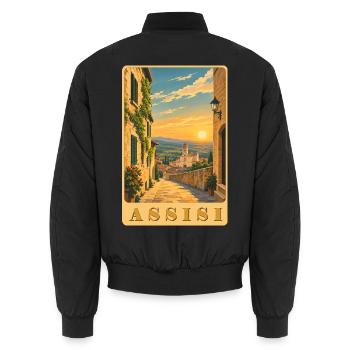 Assisi Umbrien - Unisex Bomberjacke - Schwarz - Hinten - AI Model Male 185 light (185cm)
