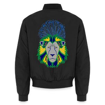 Löwenkopf mit Pfauenfedernkunst - Unisex Bomberjacke - Schwarz - Hinten - AI Model Male 185 light (185cm)