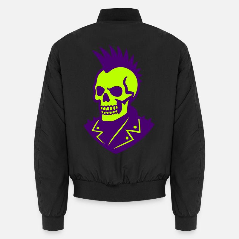 Punk Skull Illustration on Neon - Unisex Bomber Jacket - black