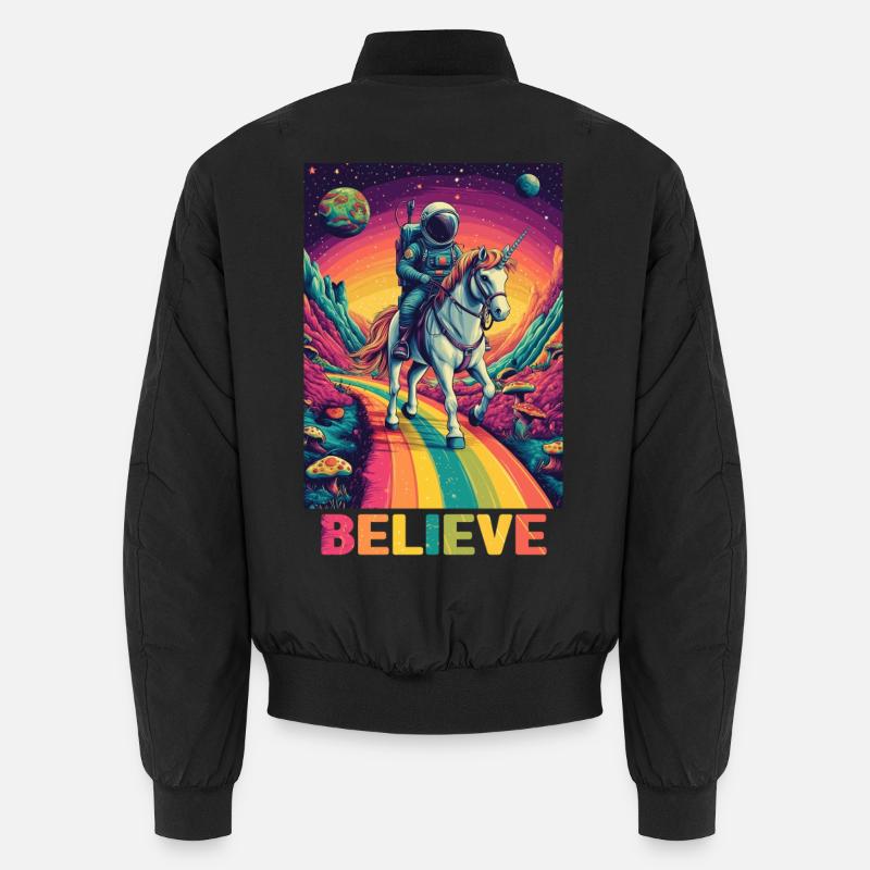 Astronaut auf Regenbogen-Einhorn - Unisex Bomberjacke - Schwarz