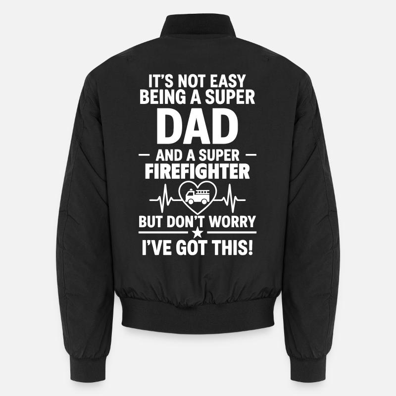 Heart + Firefighter – Super Dad Firefighter - Unisex Bomber Jacket - black