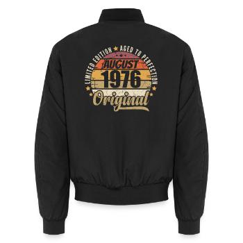 August 1976 Retro Vintage Birthday August 1976 - Unisex Bomber Jacket - black - Back - AI Model Male 185 light (185cm)