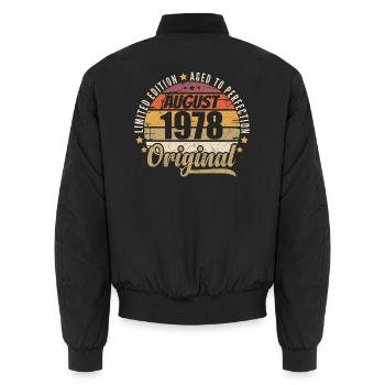 August 1978 Retro Vintage Geburtstag August 1978 - Unisex Bomberjacke - Schwarz - Hinten - AI Model Male 185 light (185cm)