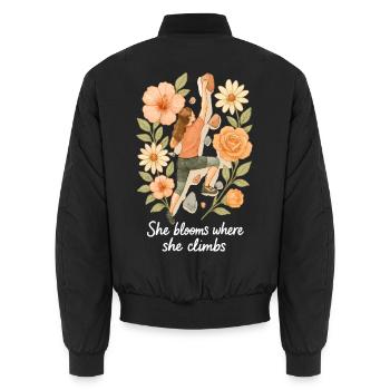 She blooms where she climbs - Bouldering & Flowers - Unisex Bomber Jacket - black - Back - AI Model Male 185 light (185cm)