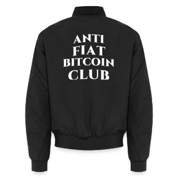 ANTI FlAT-SYSTEM BITCOIN CLUB - Unisex Bomberjacke - Schwarz - Hinten - AI Model Male 185 light (185cm)
