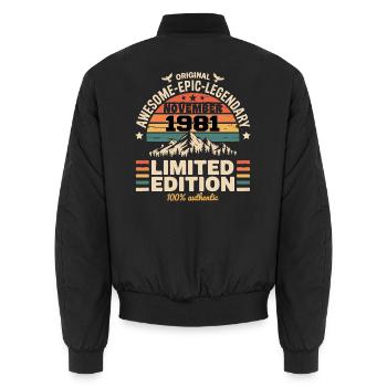 November 1981 Rückblick November 1981 - Unisex Bomberjacke - Schwarz - Hinten - AI Model Male 185 light (185cm)