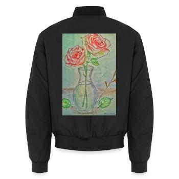 Zwei rote Rosen in einer Vase - Unisex Bomberjacke - Schwarz - Hinten - AI Model Male 185 light (185cm)