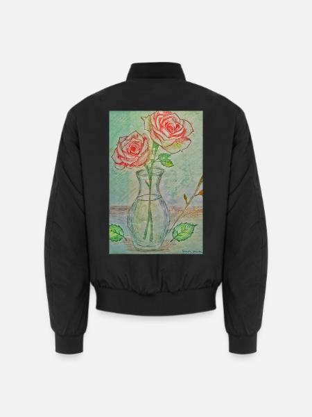 Zwei rote Rosen in einer Vase - Unisex Bomberjacke - Schwarz
