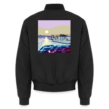 Westlich über die Wellen mit einem Pier - Unisex Bomberjacke - Schwarz - Hinten - AI Model Male 185 light (185cm)