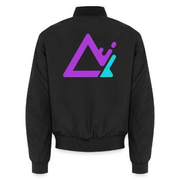 Geometrischer Berg-Logo in Lila Cyan - Unisex Bomberjacke - Schwarz - Hinten - AI Model Male 185 light (185cm)